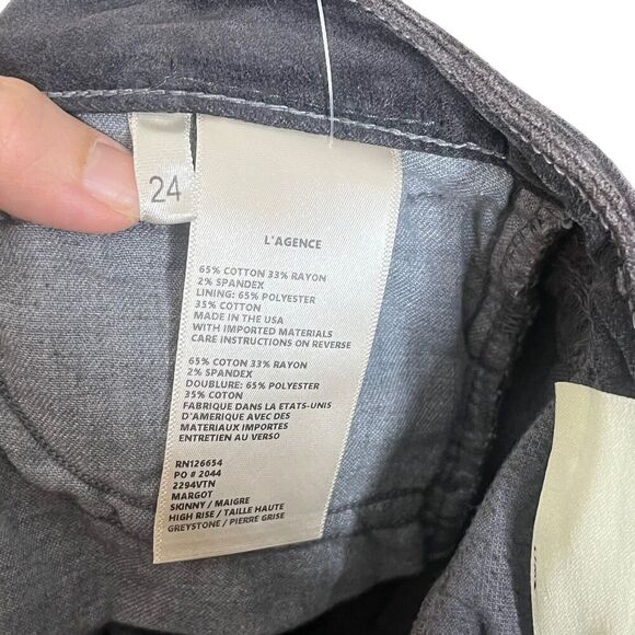 L'AGENCE Margot Velvet High Rise Cropped Skinny Jeans Greystone Size 24 New NWT - Picture 9 of 12